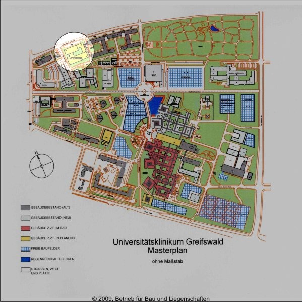 Der Standort des Forschungs-Neubaus im städtebaulichen Masterplan © 2009 Betrieb für Bau und Liegenschaften Mecklenburg-Vorpommern