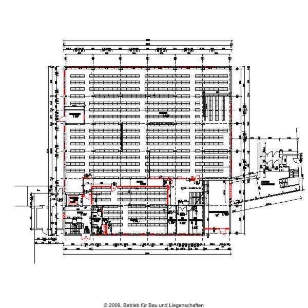 Umbaugrundriss Untergeschoss mit Möbelierung der Regalanlage © 2009 Betrieb für Bau und Liegenschaften Mecklenburg-Vorpommern