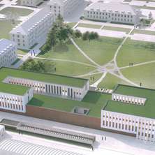 Visualisierung des Gebäudes mit angrenzender Bebauung © 2016 Bastmann und Zavracky, Rostock