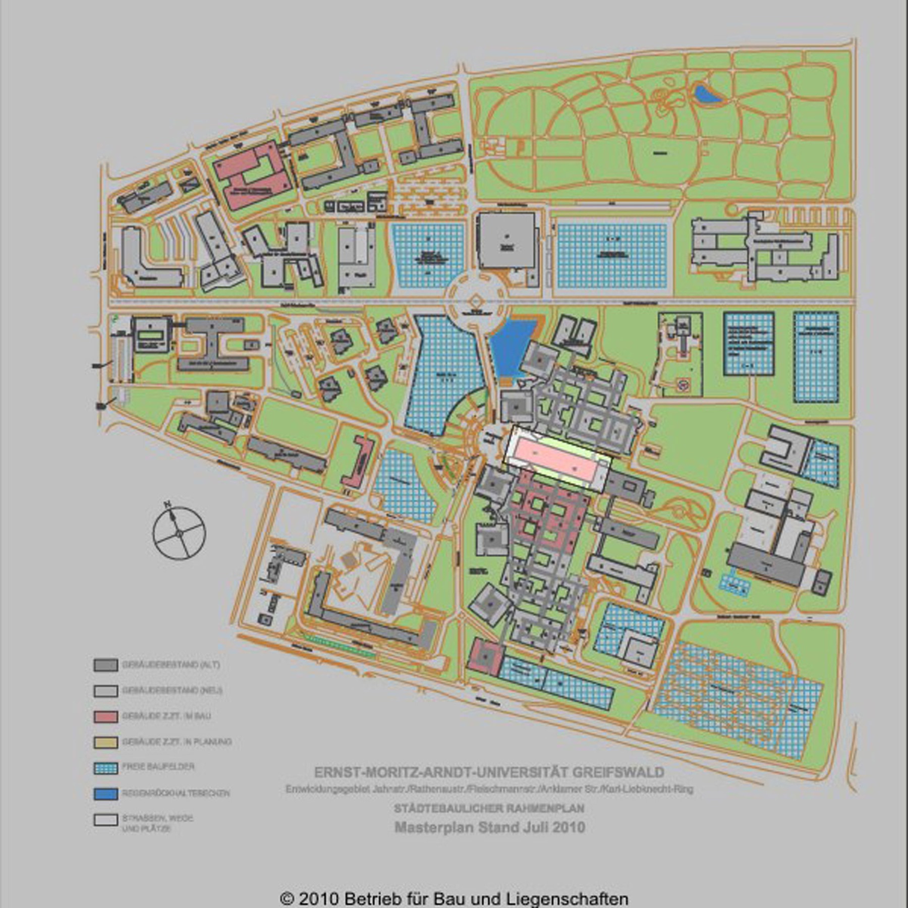 Der Masterplan zum Campus Berthold-Beitz-Platz mit dem neuen Klinikum und Standort DZ 7 © 2010 Betrieb für Bau und Liegenschaften Mecklenburg-Vorpommern
