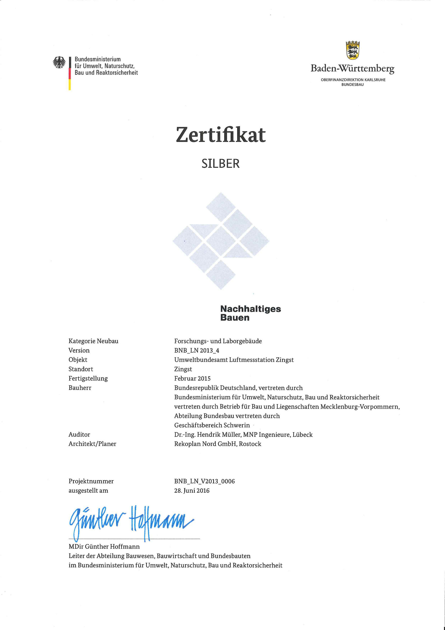 Messdienststelle auf dem Fischland Darß Zingst erhält BNB-SILBER Plakette © 2017 Betrieb für Bau und Liegenschaften Mecklenburg-Vorpommern