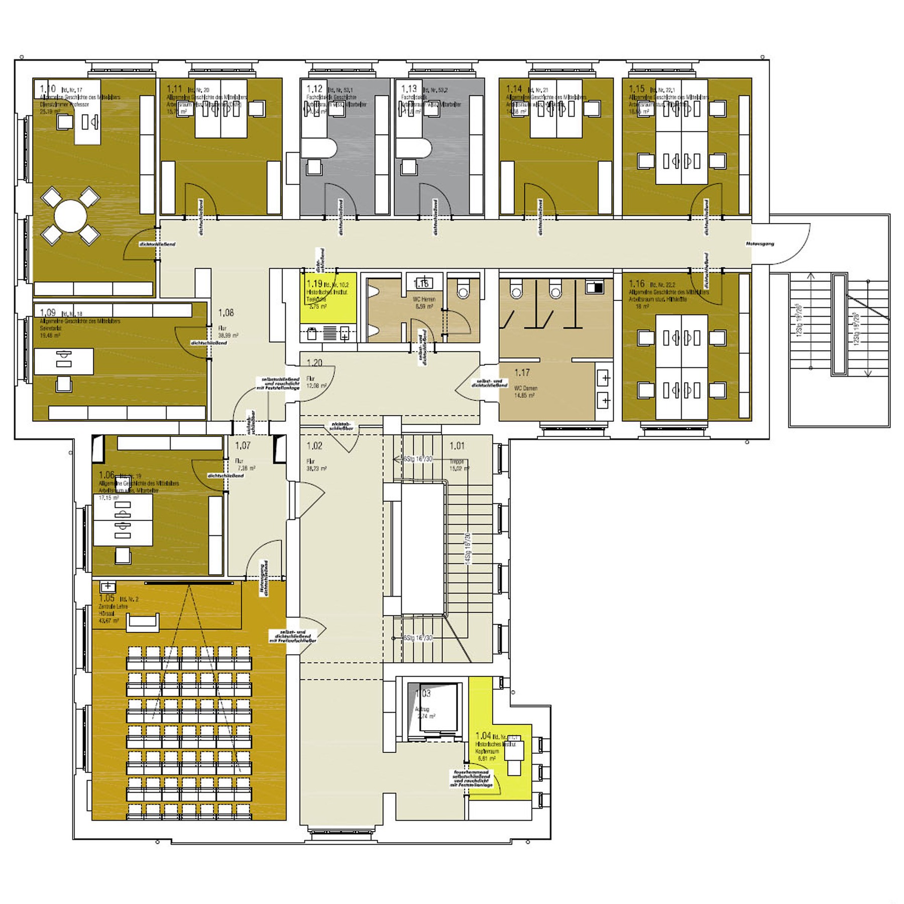 Grundriss 1. Obergeschoss mit neuem Raumkonzept © 2017 Betrieb für Bau und Liegenschaften Mecklenburg-Vorpommern