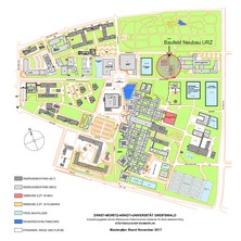 Masterplan Gesamtcampus mit Kennzeichnung des geplanten Standortes für den Neubau Universitätsrechenzentrum © 2017 Betrieb für Bau und Liegenschaften Mecklenburg-Vorpommern
