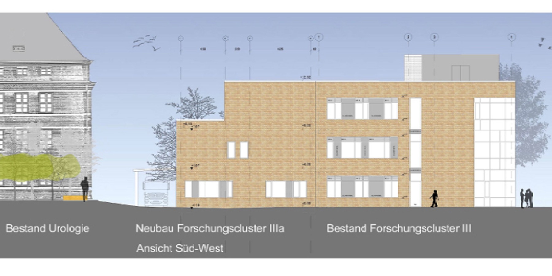 Ansicht Süd-West - Der Neubau des Forschungsclusters IIIa wird direkt an das 2012 fertig gestellte Gebäude Forschungscluster III angebaut. © 2016 tönis + schroeter + jansen freie architekten gmbh, Lübeck