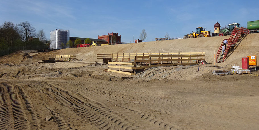 Blick auf die Baustelle am 19. April 2018 - der Grundstein wird am 16. Mai 2018 gelegt. © 2018 Betrieb für Bau und Liegenschaften Mecklenburg-Vorpommern