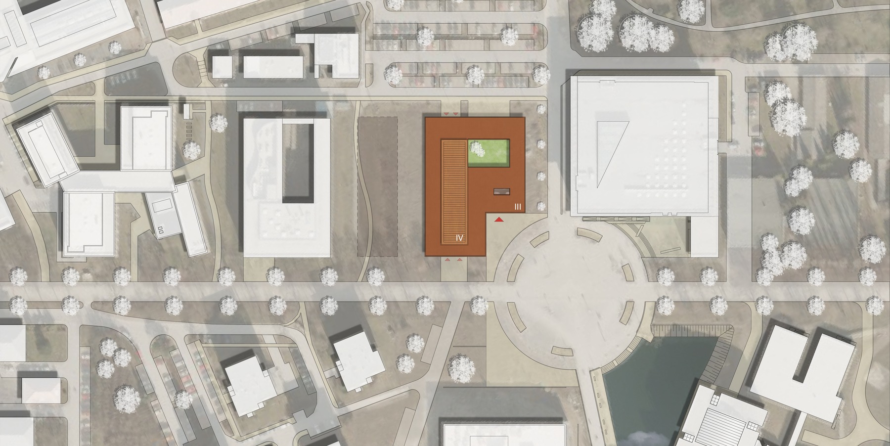 Lageplan - Der Neubau CFGM schafft zusammen mit der Bibliothek eine Raumspange, durch die der Zentrale Platz seine endgültige Fassung erhält. © 2013 MHB Planungs- und Ingenieurgesellschaft mbH, Rostock