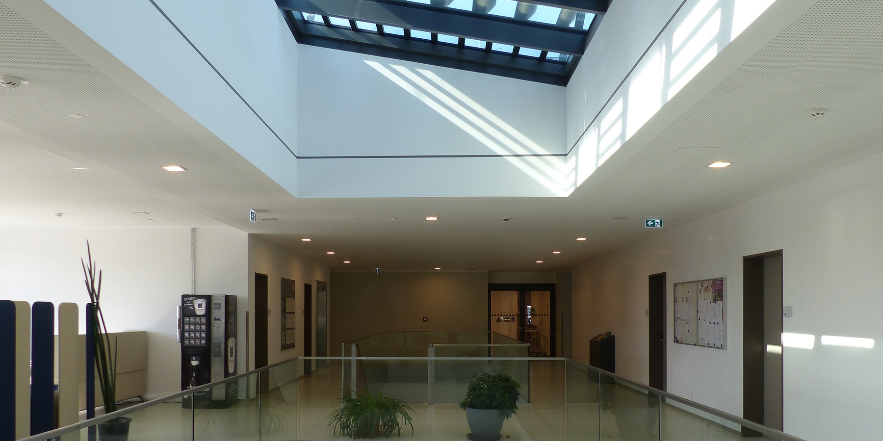 Ein Oberlicht über dem Zentralen offenen Treppenhaus sorgt für natürliche Belichtung in allen Geschossen © 2020 Staatliches Bau- und Liegenschaftsamt Greifswald