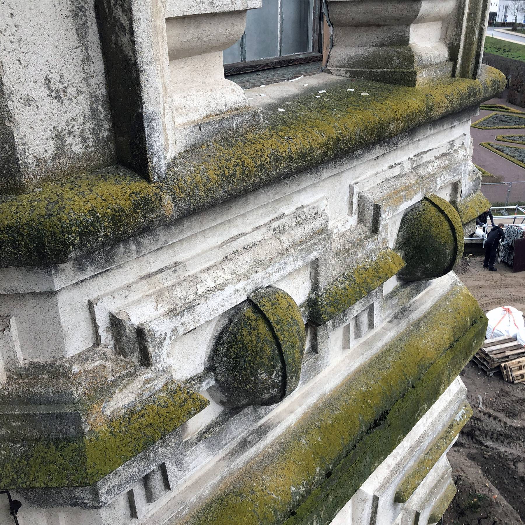 Grüne Beläge aus Moos und Flechten auf der Fassade © 2021 SBL Schwerin