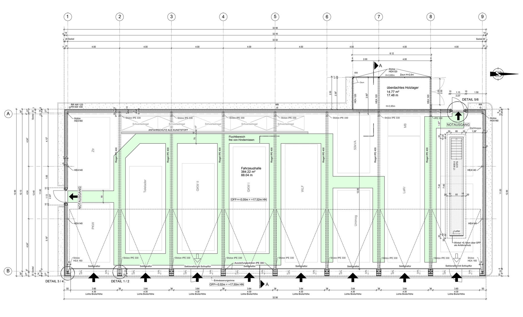 Grundriss Fahrzeughalle © 2018 Betrieb für Bau und Liegenschaften Mecklenburg-Vorpommern