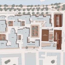 Lageplan Campus Loefflerstraße mit den Neubauten Bibliothek, Hörsaalgebäude und Cafeteria mit Ausgabemensa © Visualisierung Eßmann Gärtner Nieper Architekten Leipzig