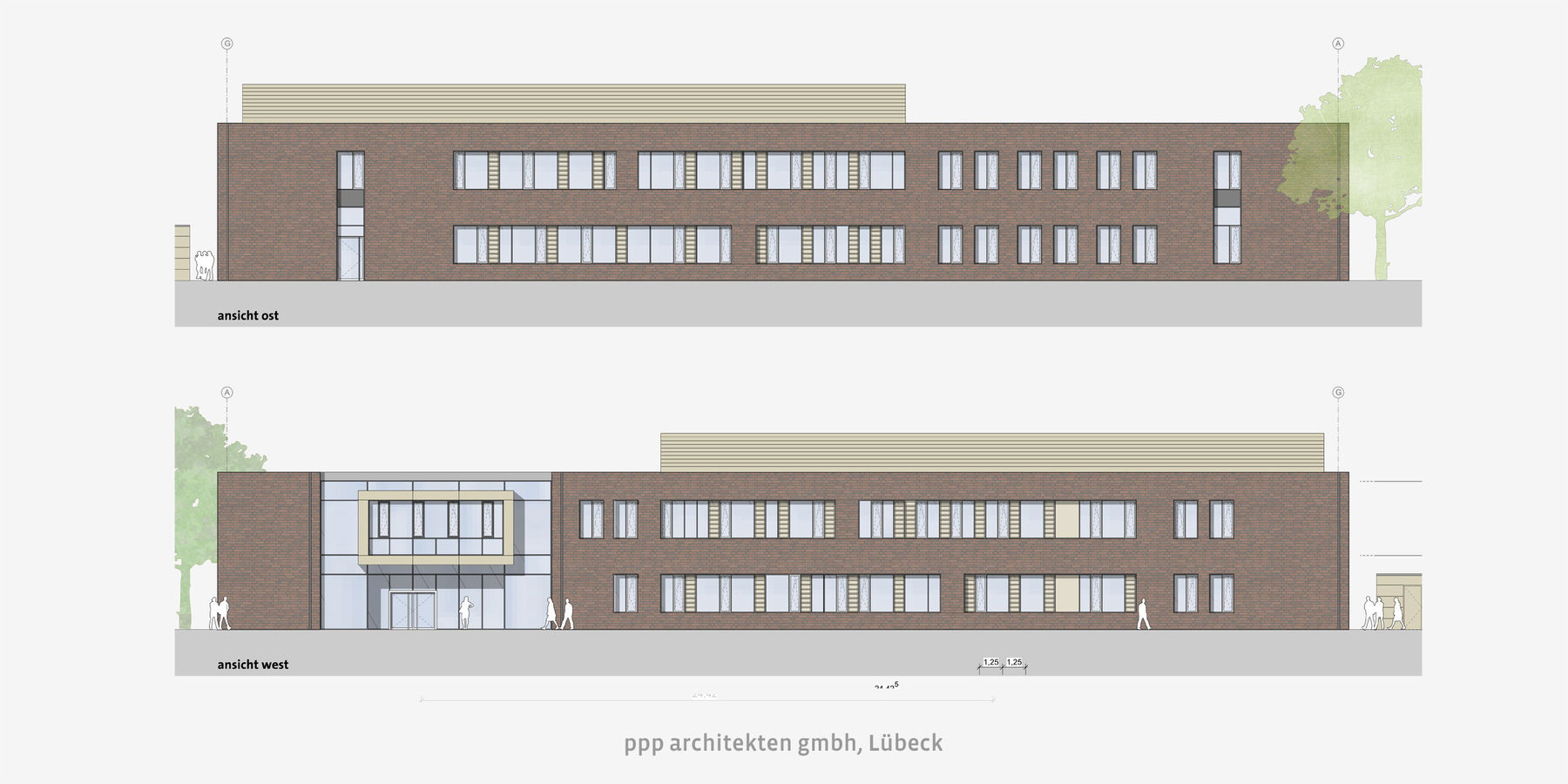 Ansicht aus östlicher und westlicher Richtung. © 2019 ppp architekten + generalplaner gmbh, Lübeck