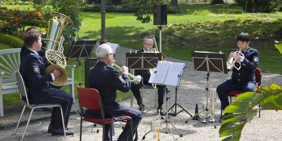 Ein Quintett des Landespolizeiorchesters begleitete die feierliche Übergabe musikalisch. © 2019 Betrieb für Bau und Liegenschaften Mecklenburg-Vorpommern
