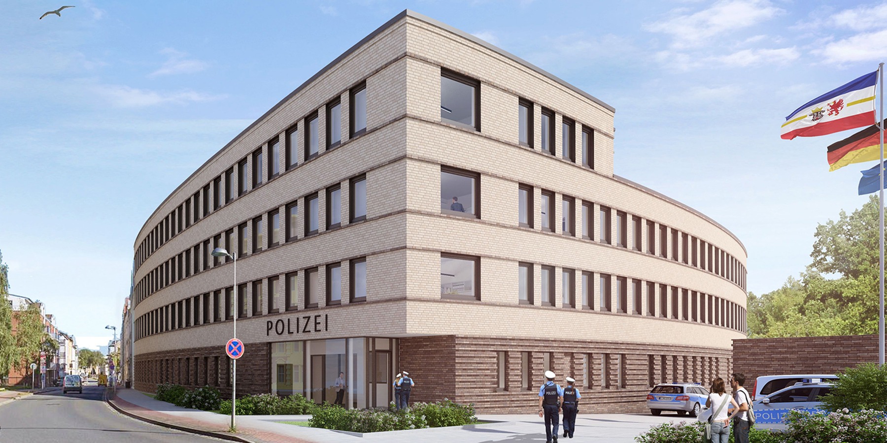 Visualisierung - so wird sich der Polizeineubau nach Fertigstellung präsentieren © 2020 gmw planungsgesellschaft mbH, Stralsund
