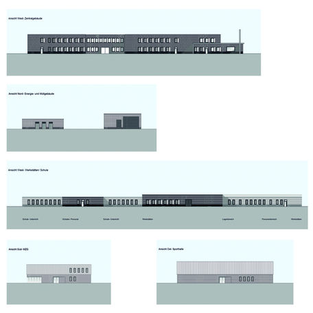 Gebäudeansichten aus der Konzeptplanung weiterer zukünftiger Baumaßnahmen © 2021 SBL Neubrandenburg