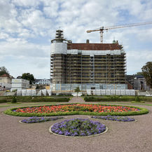 Das Schloss eingerüstet. © 2021 SBL Schwerin