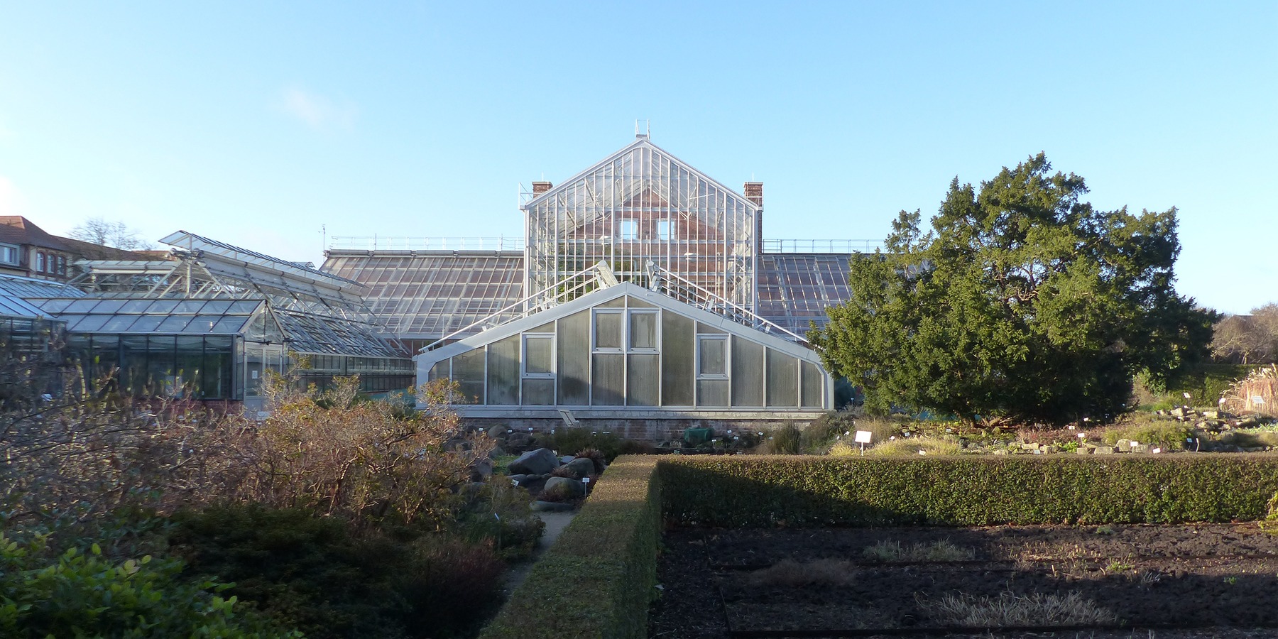 Blick von Norden auf den sanierten historischen Gewächshauskomplex © 2021 SBL Greifswald