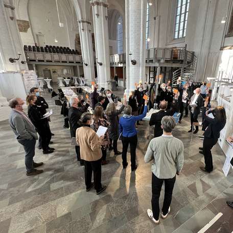 Die Preisgerichtssitzung fand am 15. Februar 2022 in der Nikolaikirche statt. Der Siegerentwurf wird am 16. Februar 2022 - ebenfalls in der Nikolaikirche - vorgestellt. © 2022 Christian Hoffmann, FM M-V