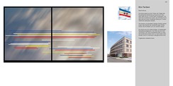 DIE FARBEN  - Wettbewerbsbeitrag des Künstlers Udo Rathke - eine auf den Farben der Flagge Mecklenburg-Vorpommerns basierende Zeichnung von linearen und parallelen Streifen, die mittels Spezialfolie auf die großflächige Verglasung des Eingangsbereiches a © 2022 Udo Rathke