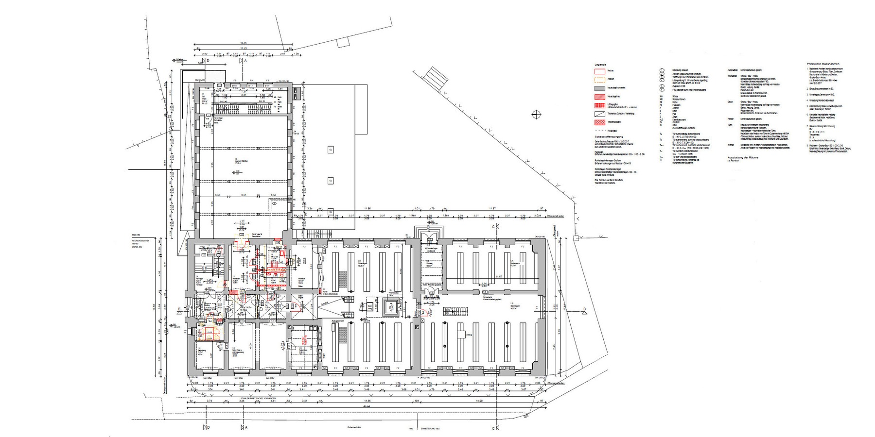 Grundriss Erdgeschoss - Magazin 1. Ebene, mit hofseitigem Anbau des Lesesaaltraktes von 1958 - AFU-Planung von 2018 © 2018 Architekturbüro Fred Kurt Lesche