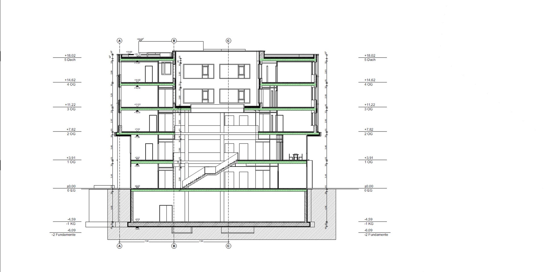 Querschnitt B-B © 2022 MHB Architekten + Ingenieure GmbH, Rostock