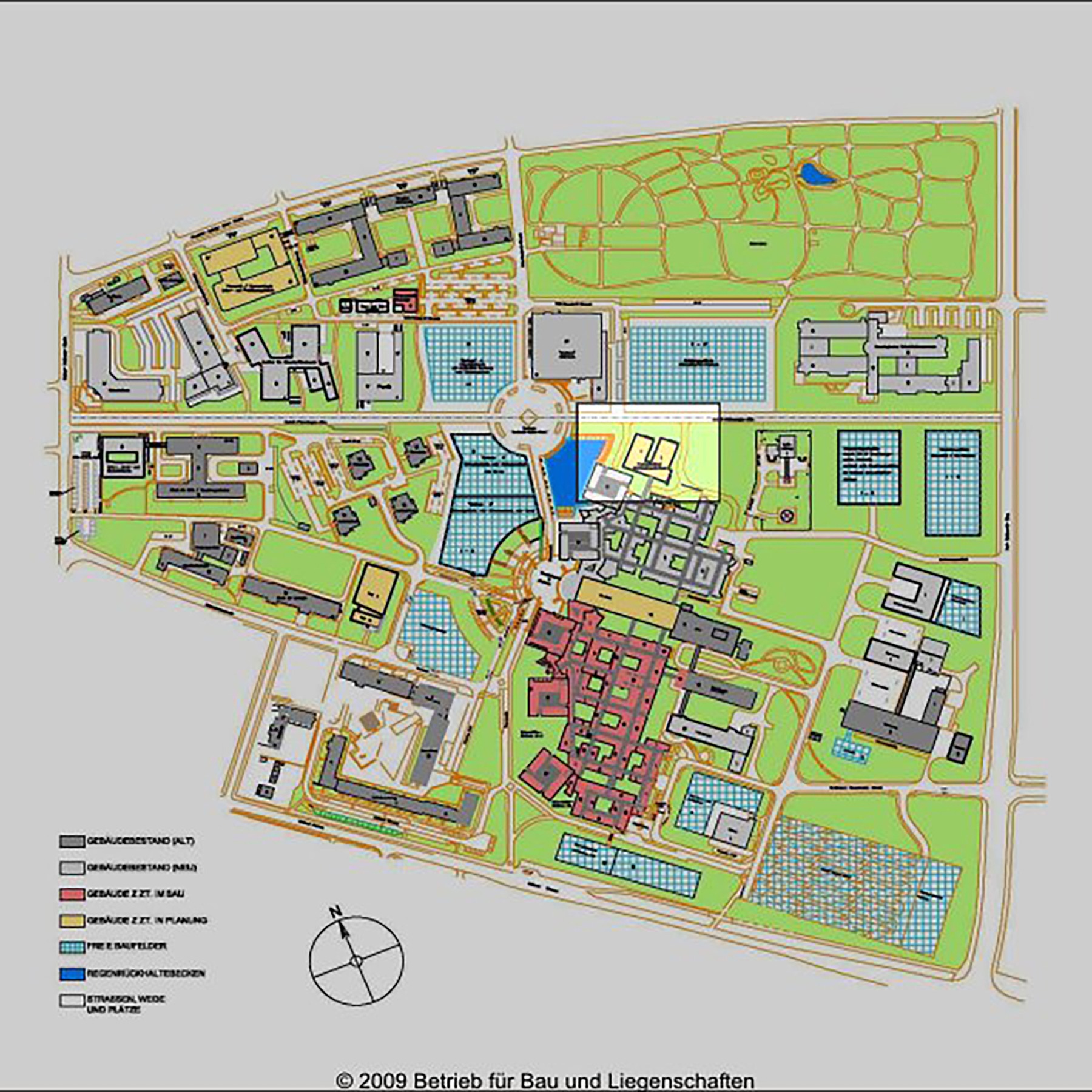 Masterplan Campus Berthold-Beitz-Platz mit Standort-Kennzeichnung des Modulbaus © 2009 Betrieb für Bau und Liegenschaften Mecklenburg-Vorpommern