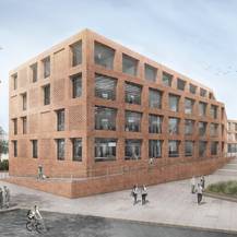 Visualisierung / Neubau Bibliothek und Verwaltungsgebäude - Blick von der Arno-Holz-Straße © 2019 BHBVT Gesellschaft von Architekten mbH, Berlin