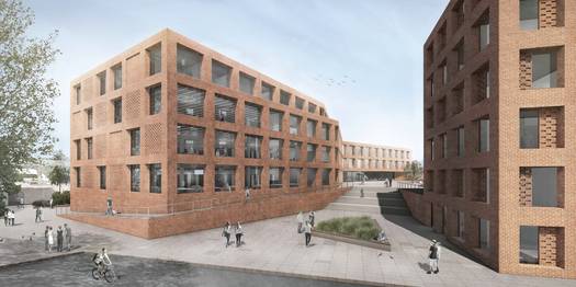 Abbildung des Modells aus dem Wettbewerbsentwurf des Büros BHBVT © 2023 SBL Rostock