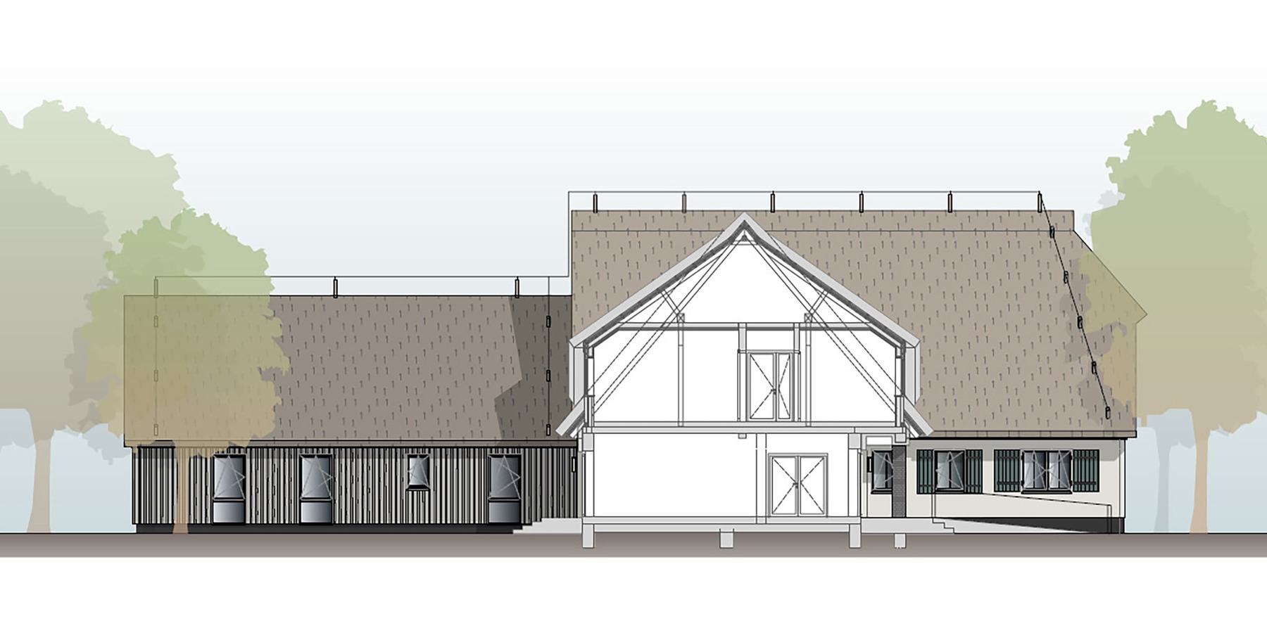 Ansicht West Mitteltrakt (Ausführungsplanung von 2022) © 2022 MPP GmbH Architekten + Ingenieure, Rostock