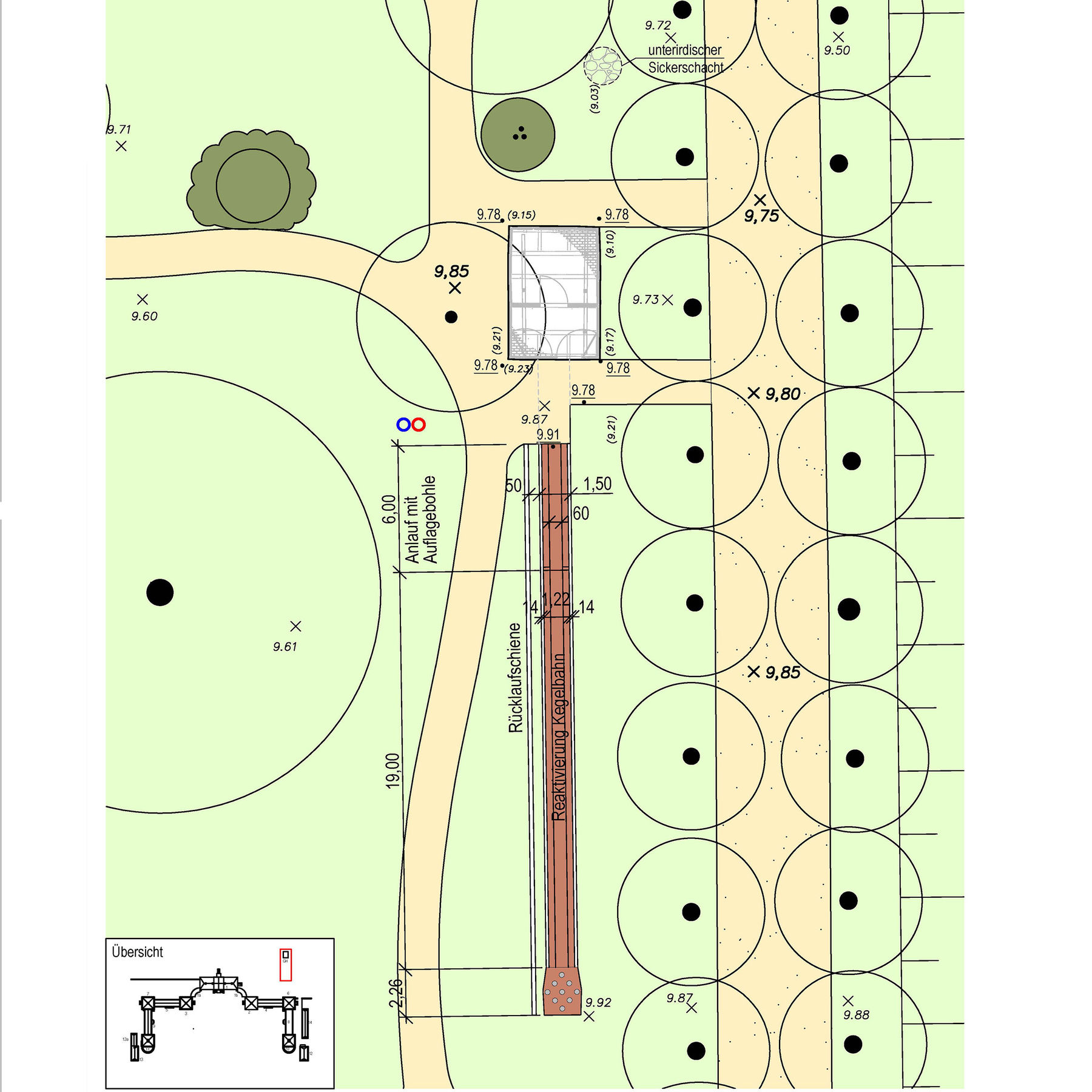 Lageplan mit geplanter Kegelbahn © 2023 SBL Schwerin