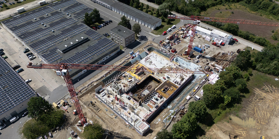 Blick auf die Baustelle Neubau Polizeizentrum Neubrandenburg © 2024 Staatliches Bau- und Liegenschaftsamt Neubrandenburg