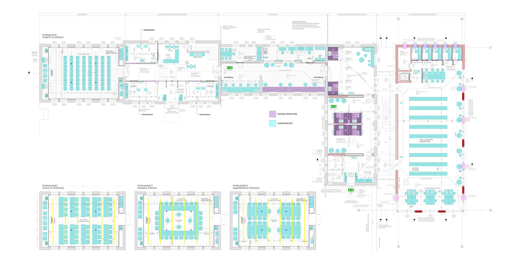 AFU-Planung: Grundriss Erdgeschoss mit Ausstattung und Einrichtungsvarianten © 2024 Warnkross.Kartheus.Architekten.PartGmbB Stralsund
