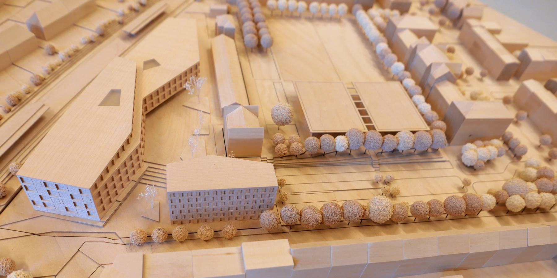 Modell aus dem Wettbewerbsentwurf des Büros BHBVT © 2023 SBL Rostock