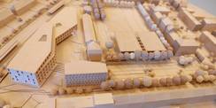 Modell aus dem Wettbewerbsentwurf des Büros BHBVT © 2023 SBL Rostock