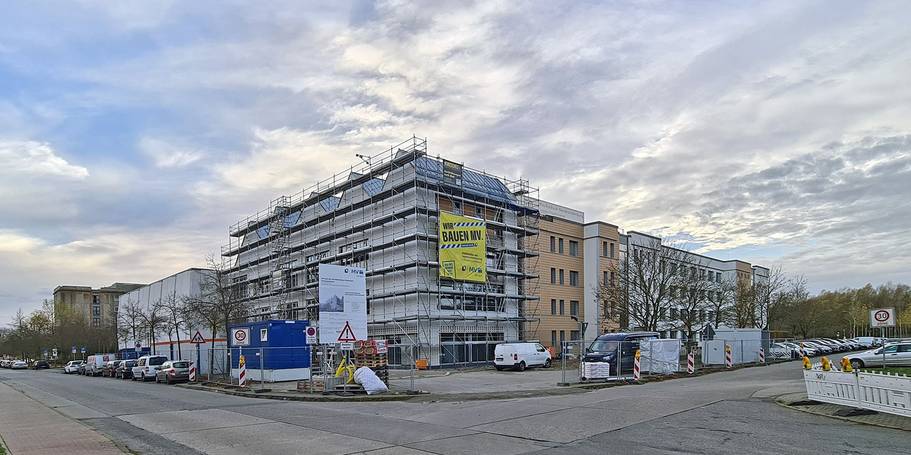 Bauarbeiten am Erweiterungsbau der Bibliothek im November 2024 © 2024 SBL Neubrandenburg