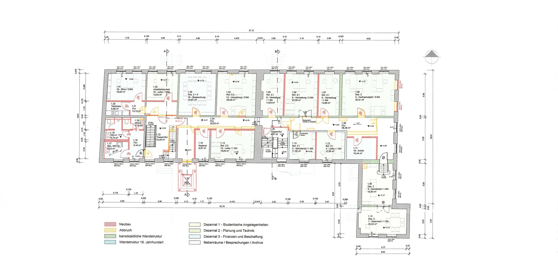 Grundriss 1. Obergeschoss mit zukünftiger Nutzung © 2021 Kottke Architekten