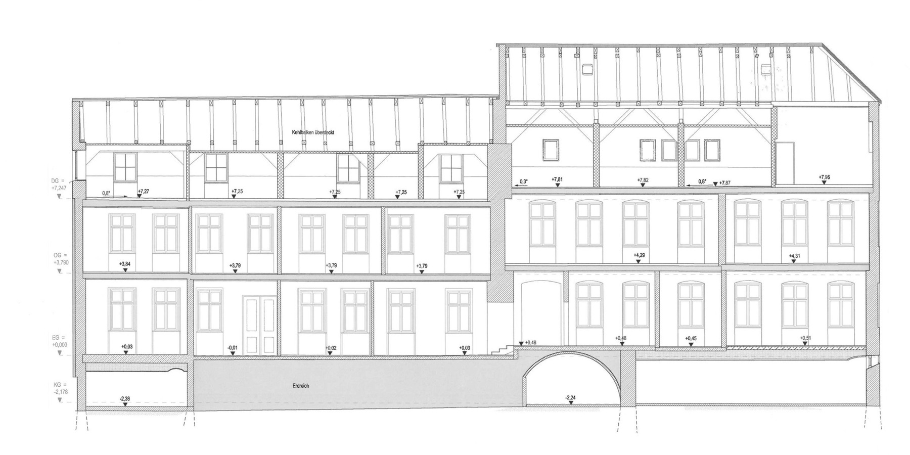 Längsschnitt - Bestand 2020 © 2020 Kottke Architekten