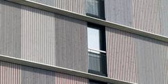 Holzfassade am östlichen der beiden Lehrgebäude © 2025 SBL-MV (Ministerium für Finanzen und Digitalisierung Mecklenburg-Vorpommern)
