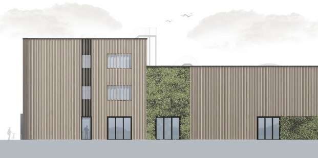 Seitenansicht des Neubaus © 2026 MHB ARCHITEKTEN + INGENIEURE GmbH