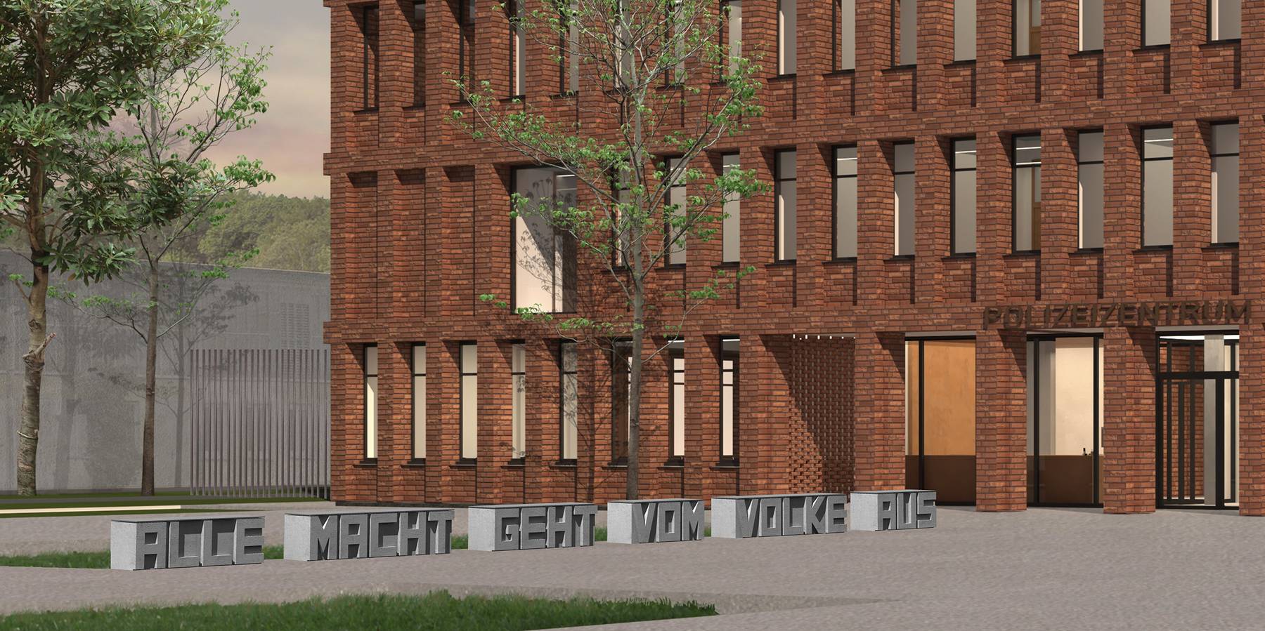 So sehen Sieger aus! Beitrag von Matthias Braun aus Würzburg zur geplanten Kunst am Neubau des Polizeipräsidiums in Neubrandenburg. © 2026 Matthias Braun, Würzburg
