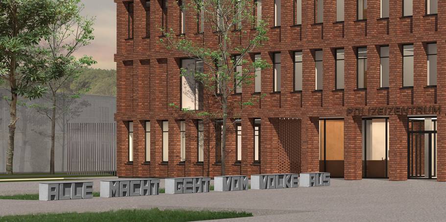 So sehen Sieger aus! Beitrag von Matthias Braun aus Würzburg zur geplanten Kunst am Neubau des Polizeipräsidiums in Neubrandenburg. © 2026 Matthias Braun, Würzburg