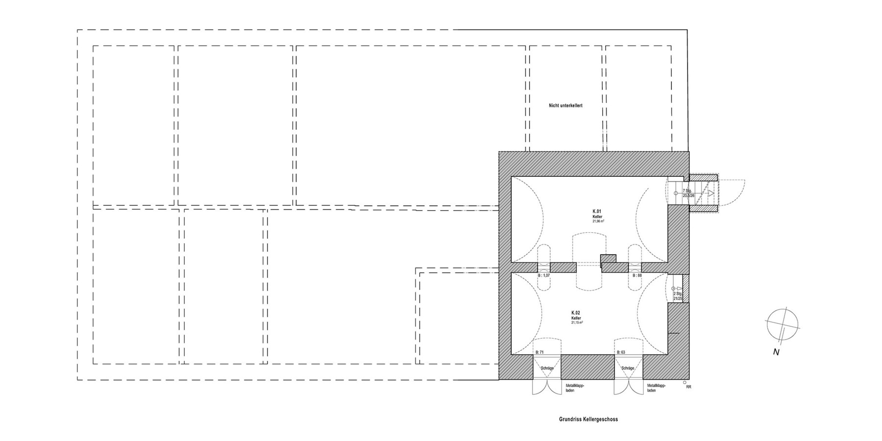 Grundriss Kellergeschoss - 2 Gewölbekeller an der Nordwest-Ecke werden von außen durch einen separaten Eingang erschlossen © 2024 fmra architekten Part mbB, Greifswald