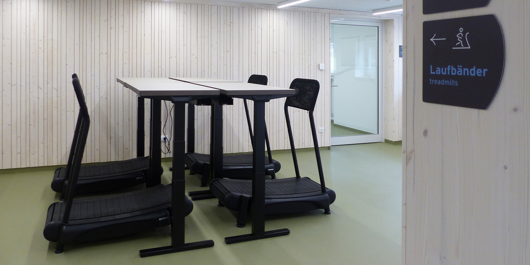 Geistige Arbeit bei sportlicher Bewegung - 4 Laufbänder mit Lesepult im Untergeschoss des Altbaus machen das möglich © 2026 SBL Greifswald