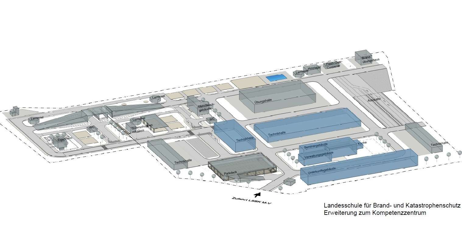 Zukunftsmusik: Schnitt vom Areal für die neuen Gebäude der Landesschule © 2026 SBL Neubrandenburg