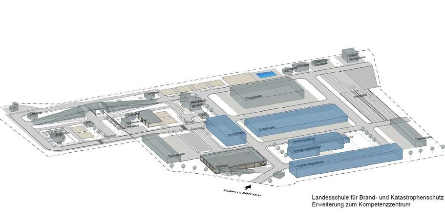 Zukunftsmusik: Schnitt vom Areal für die neuen Gebäude der Landesschule © 2026 SBL Neubrandenburg