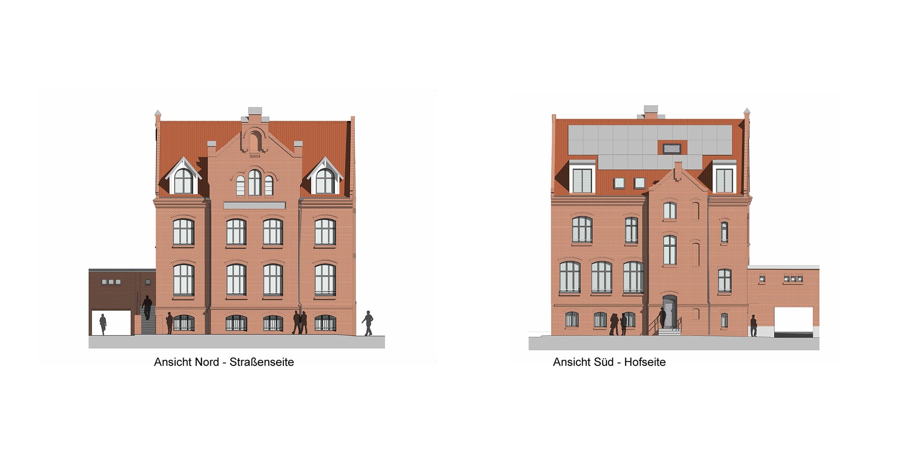 Ansichten Straßenseite und Hofseite © 2026 Architekten Johannsen und Partner mbB, Greifswald