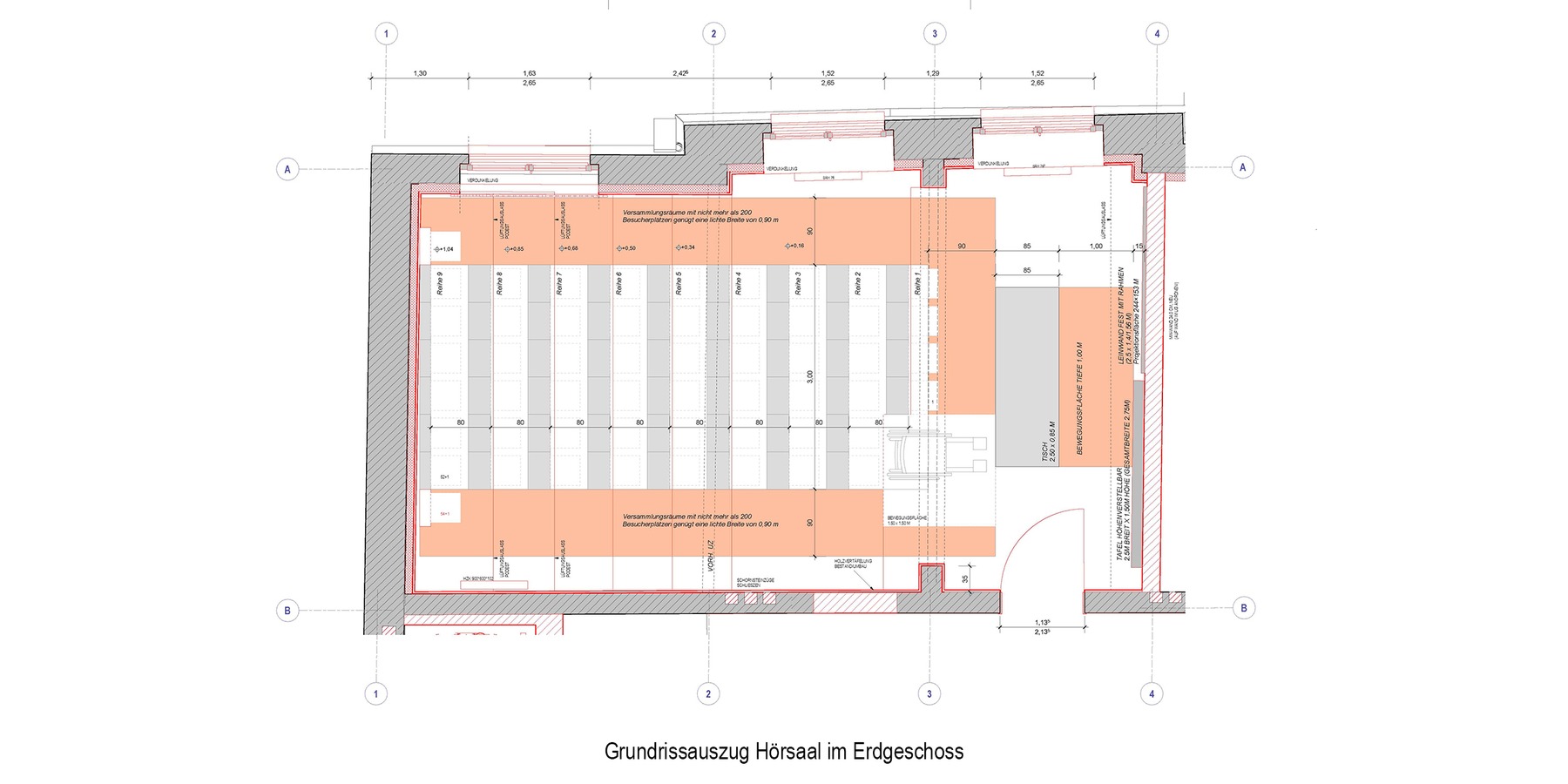 Grundriss-Ausschnitt - Wiedereinbau des Historischen Hörsaales im Erdgeschoss © 2026 Architekten Johannsen und Partner mbB, Greifswald